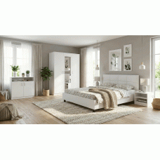 Dormitor Soft Alb cu pat tapitat alb pentru saltea 120x200 cm